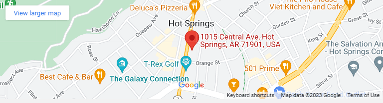 A map of hot springs, ar with the location of the restaurant.