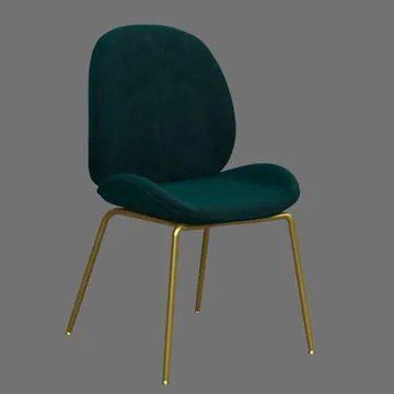 A green chair with gold legs on top of a gray background.