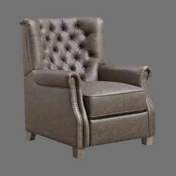 A chair with a button tufted back and arms.