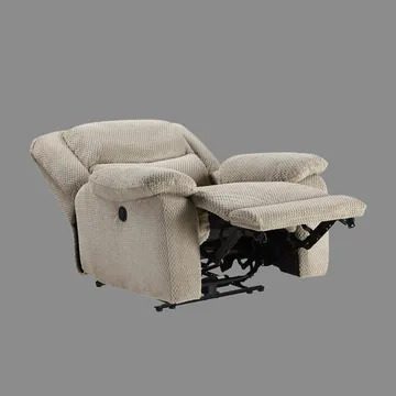 A recliner chair with a gray background