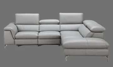 A gray sectional sofa with two recliners and one arm chair.